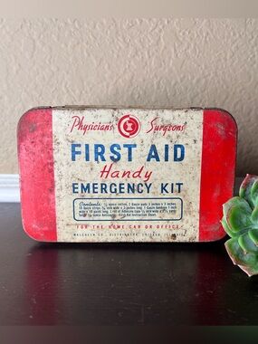 Vintage 1950s Walgreen First Aid Tin, Handy Emergency Kit, Americana Advertising